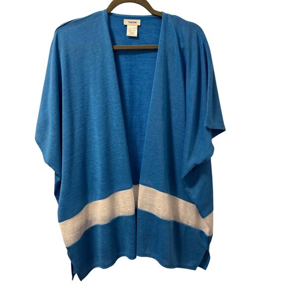 Tashon Open Front Blue & White Kimono Cardigan One Sz Open front cardigan - Picture 4 of 12